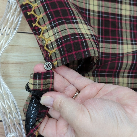 ZARA NWOT Brown Plaid Mini Dress With Pom Poms - Picture 10 of 10